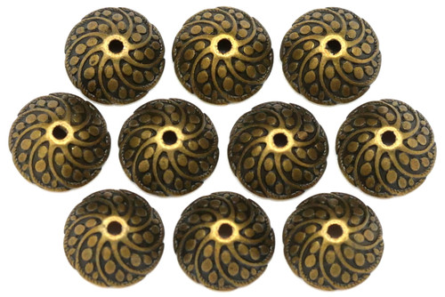 10pc 11mm Ornate Cone Bead Cap, Antique Bronze