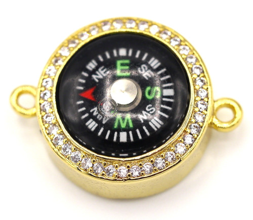 21x16mm Brass Working Compass w/Rhinestone Trim, Golden