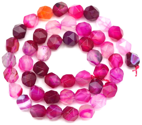 Approx. 14.5" Strand 8mm English-Cut Faceted Round Crackle Agate Beads, Magenta