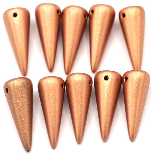 10pc 17mm Czech Pressed Glass Spike Beads, Copper