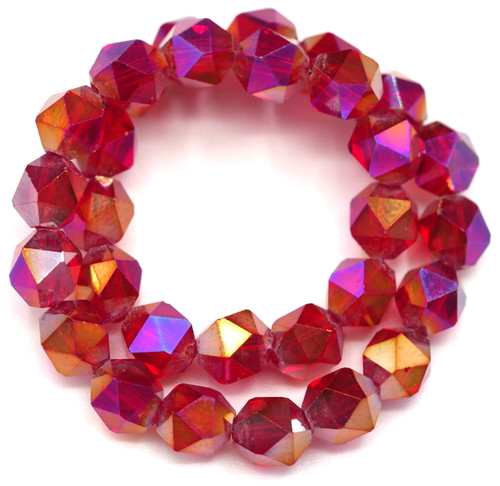30pc 6mm English Cut Crystal Faceted Round Beads, Ruby AB