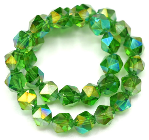 30pc 6mm English Cut Crystal Faceted Round Beads, Grass Green AB