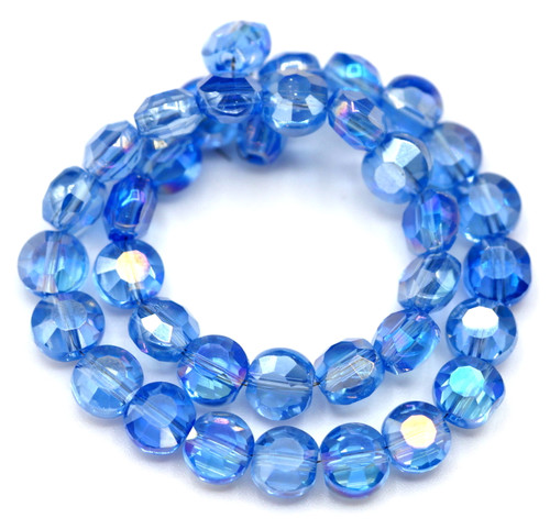 Approx. 32pc Strand 6mm Crystal Coin Beads, Light Sapphire AB