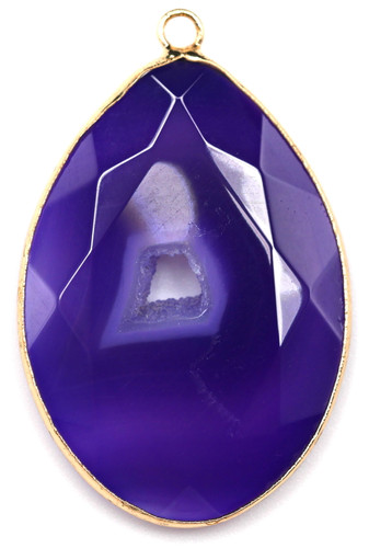 1pc Approx. 39mm Teardrop Agate Druzy Pendant, Purple