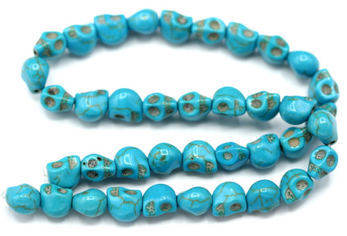 Approx. 15" Strand 17x14mm "Turquoise" Magnesite Skull Beads, Turquoise Blue
