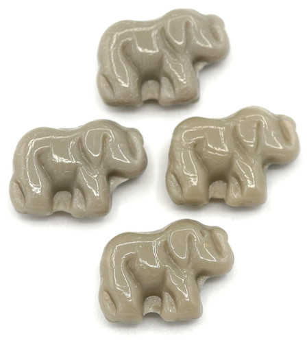 4pc 11x15mm Czech Pressed Glass Elephant Beads, Opaque Gray