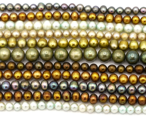 RANDOM PICK-- 14" Strand Approx. 4-10mm Freshwater Pearl Semi-Round Beads, Bronze/Green Mix