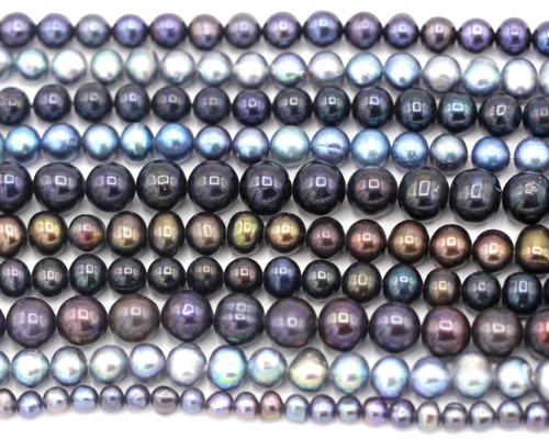 RANDOM PICK-- 14" Strand Approx. 4-10mm Freshwater Pearl Semi-Round Beads, Dark Peacock Mix