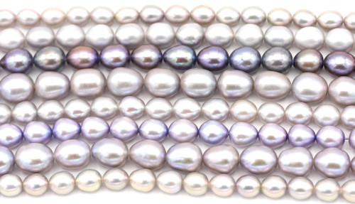 RANDOM PICK-- 14" Strand Approx. 4-10mm Freshwater Pearl Rice Beads, Silver/Lavender Mix