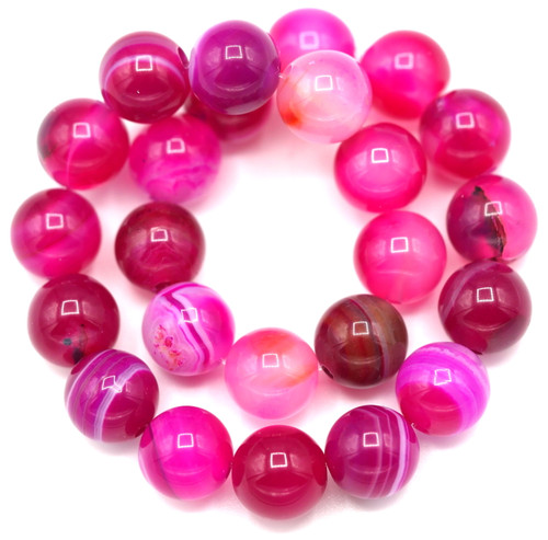 Approx. 7" Strand 8mm Magenta Striped Agate Round Beads