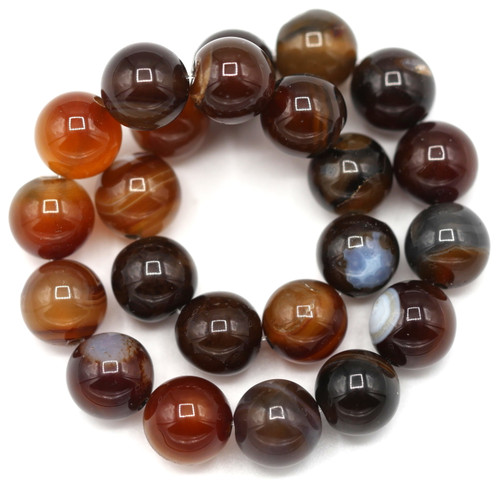 Approx. 7" Strand 8mm Brown Striped Agate Round Beads