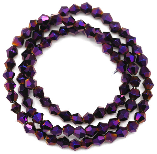 Approx. 12” Strand 4mm Crystal Bicone Beads, Metallic Purple