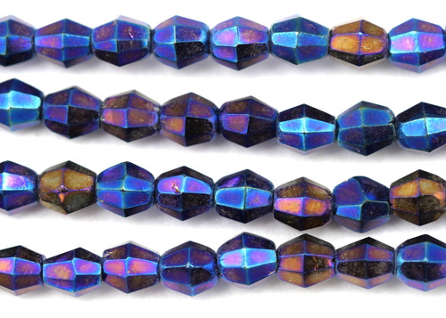4.7" Strand (Approx. 24pcs) 5mm Czech Fire-Polished Glass Faceted Bicone Beads, Blue Metallic Iris