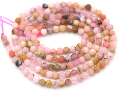 14" Strand Approx. 2.5mm Finely-Faceted Pink Opal Round Beads