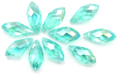 10pc Approx. 12x6mm Crystal Faceted Teardrop Briolette Beads, Aqua AB