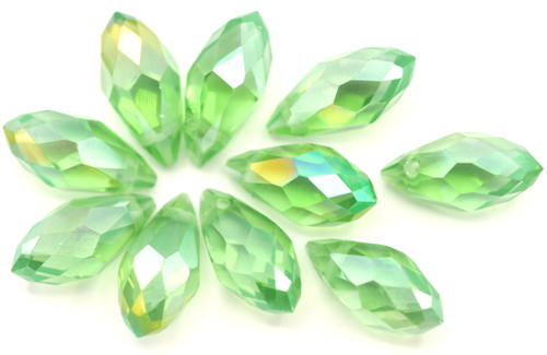 10pc Approx. 12x6mm Crystal Faceted Teardrop Briolette Beads, Peridot AB
