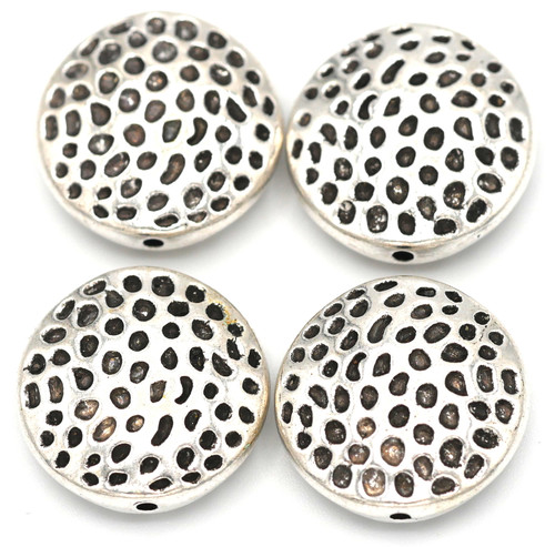 4pc 17mm Dimpled Coin Spacer Beads, Antique Silver