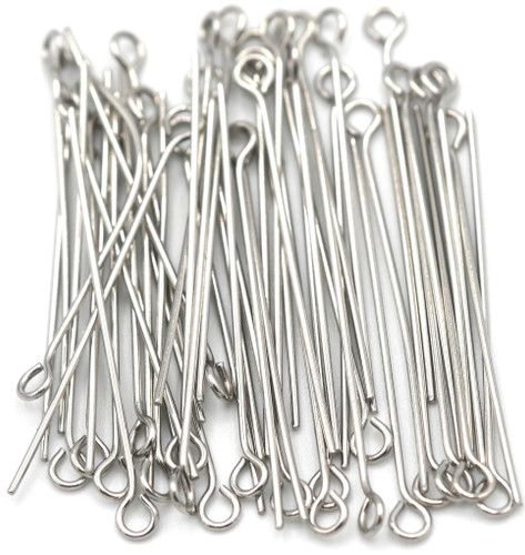 50pc 35mm 22-Gauge Stainless Steel Eyepins, Silver Finish 