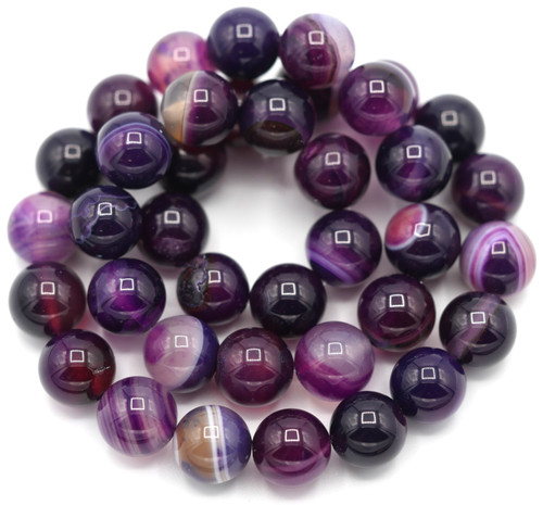 15" Strand 10mm Deep Violet Striped Agate Round Beads