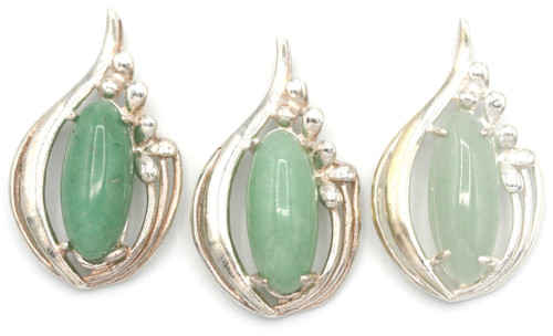 1pc 28x17mm .925 Sterling Silver & Green Aventurine Swirled Marquise Pendant