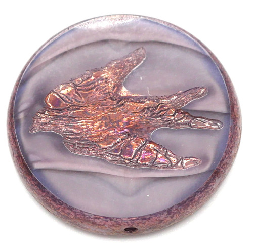 1pc 23mm Czech Table-Cut Glass Coin w/Bird Focal Bead, Violet Silk/Bronze Luster