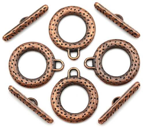 4pc 19x20mm Dimpled Round Toggle Clasp, Antique Copper