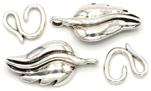 2 Sets 34x16mm Leaf & 16mm Swirl Hook and Eye Clasp, Antique Silver