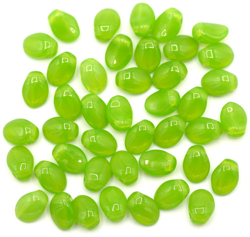 Approx. 10-Gram Bag of 6x8mm Czech Pressed Glass Top-Drilled Tulip Petal Beads, Spring Green Opal