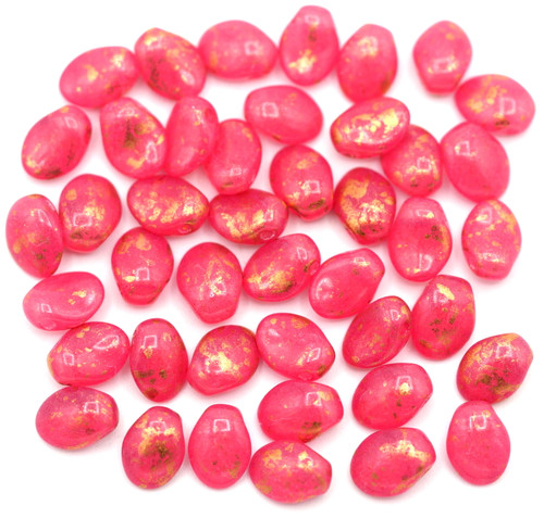 Approx. 10-Gram Bag of 6x8mm Czech Pressed Glass Top-Drilled Tulip Petal Beads, Crystal/Hot Pink Coat/Gold Splatter