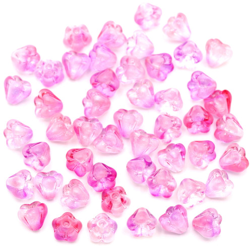 Approx. 10-Gram Bag of 4x6mm Czech Pressed Glass Baby Bell Flower Beads, Crystal/Magenta-Violet Coat