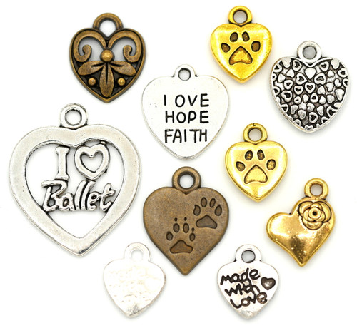 10 Gram Bag of Mixed Heart Charms, Mixed Metal FInishes