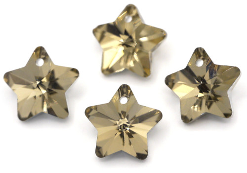 4pc 13x14.5mm Foil-Backed Cut Glass Crystal Star Drop, Golden Shadow