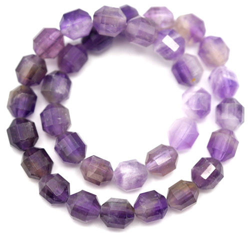 Approx. 7" Strand 6mm Amethyst Faceted Double-Point Barrel Beads