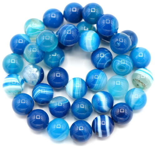 Approx. 15" Strand 10mm Banded Agate Round Beads, Cerulean