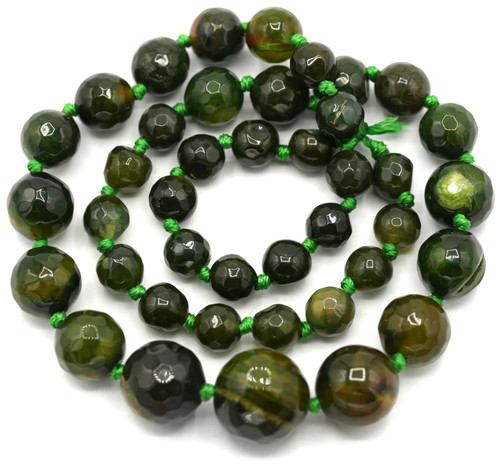 Approx. 19" Strand 8-16mm Faceted Agate Graduated Round Beads, Olive Crackle