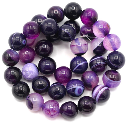 Approx. 15" Strand 10mm Banded Agate Round Beads, Violet