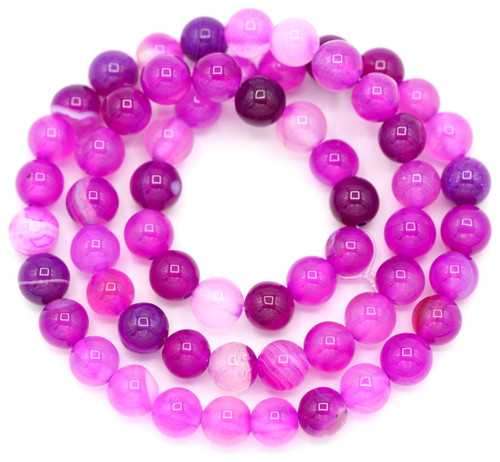 Approx. 15" Strand 6mm Banded Agate Round Beads, Magenta