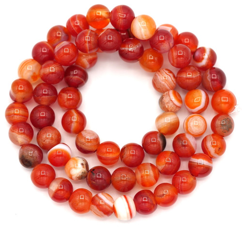 Approx. 15" Strand 6mm Banded Agate Round Beads, Orange-Red