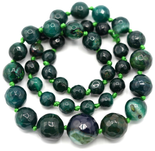 Approx. 19" Strand 8-16mm Faceted Agate Graduated Round Beads, Jungle Green