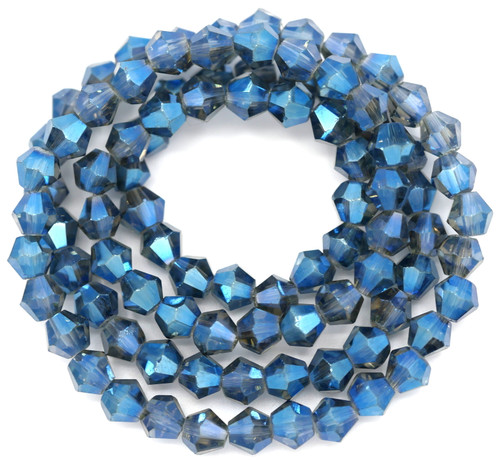 Approx. 13" Strand 4mm Crystal Bicone Beads, Marine Blue