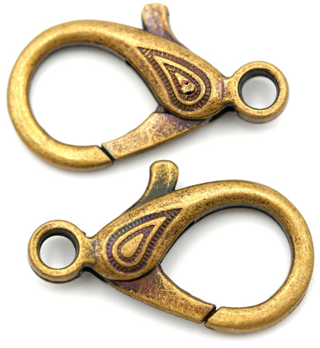 2pc 31x19mm Paisley-Accent Lobster Claw Clasp, Antique Bronze