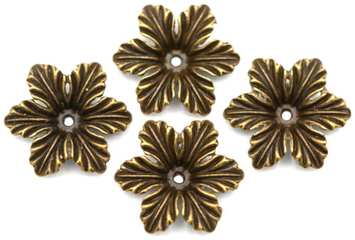 4pc 21x19mm Textured 6-Petal Flower Charms/Bead Caps, Antique Bronze