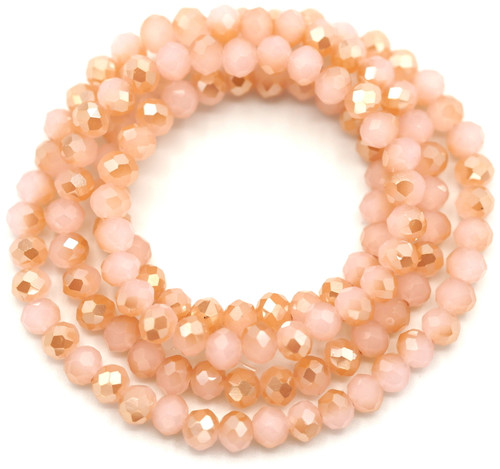 Approx. 16" Strand 4x3mm Crystal Rondelle Beads, Jade Pink/Peach Chiffon