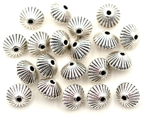 20pc 8x5mm Fluted Bicone Spacer Beads, Antique Silver