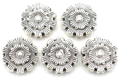 5pc 11.5mm Flower Spacer Beads, Antique Silver