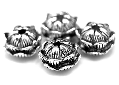 5pc 3D Lotus Flower Bead, Antique Silver