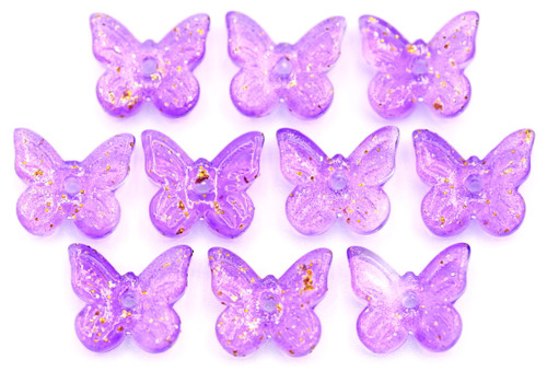 10pc 7x11mm Glass Butterfly Beads, Deep Orchid/Gold Speckle