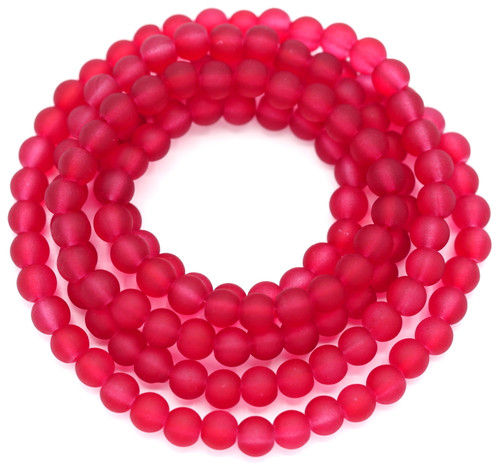 20" Strand 6mm Frosted Glass Round Beads,  Deep Red