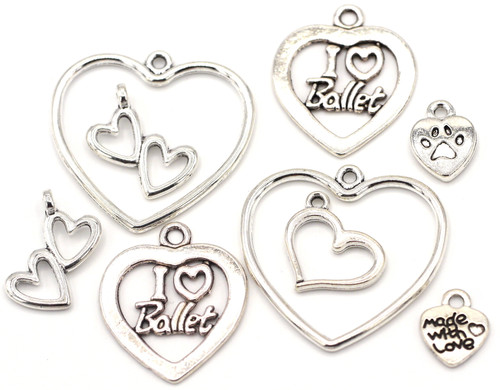 RANDOM PICK-- 10 Grams of Mixed Heart Charms, Antique Silver