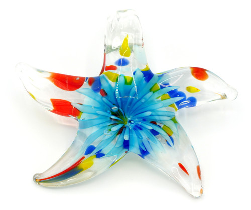 Approx. 48x50mm Lampwork Glass Starfish Pendant, Crystal/Aqua Multi